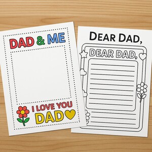 Plantilla de carta para el Día del Padre para niños: set de actividades imprimibles "Papá y yo" y "Querido papá": manualidad DIY para preescolar y aula.