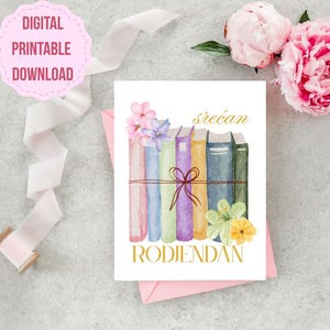 PRINTABLE Serbian Birthday Card Books, Happy Birthday Greeting, INSTANT DOWNLOAD, Rodjendanska Cestitka, Srecan Rodjendan, Sretan Rodjendan