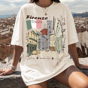 Camiseta de Florencia, Italia, diseño gráfico de Florencia, Italia, camiseta de verano italiana europea, regalo para amantes de los viajes, camisa cómoda y de color.