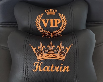 Set di 2 cuscini poggiatesta per auto ricamati – Cuscino poggiatesta personalizzato, regalo da viaggio