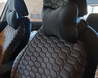 Set di 2 cuscini poggiatesta per auto in ecopelle Alcantara, realizzati a mano – Cuscino di supporto ergonomico