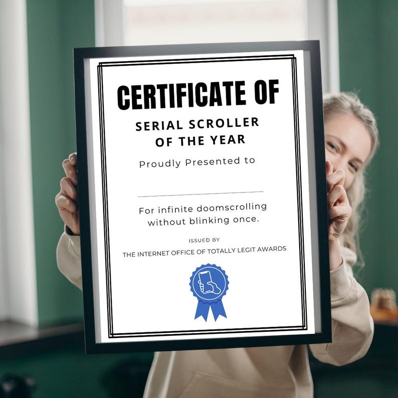 Serial Scroller of the Year Certificate | Funny Printable Award for ...