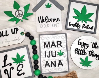 Marihuana 8-delige etagère mini-set SVG lasersnijbestand (digitale download)