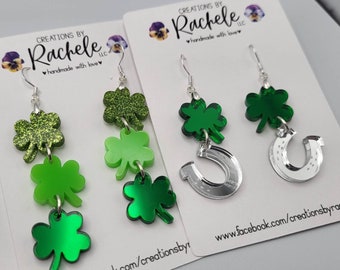 Shamrocks and Horseshoes Lucky St. Patty's dangle earrings digital laser file, svg, Glowforge cut file