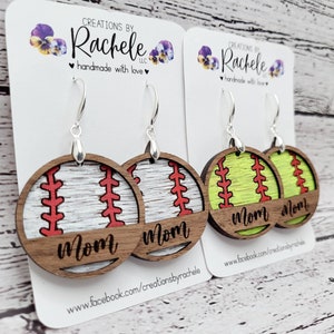Softball Baseball Framed Earrings | Monogramed Dangle | digital file laser file, svg, Glowforge cut file