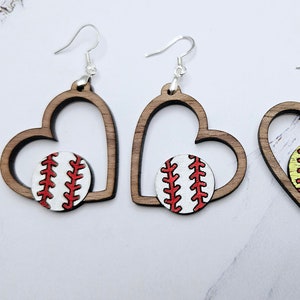 Heart Baseball Softball Dangle Earrings SVG, Glowforge Laser Cut File (Digital Download)