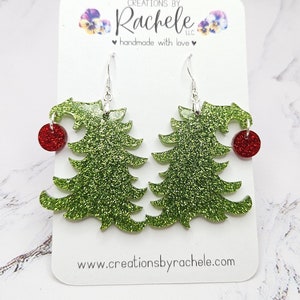 Boucles d'oreilles arbre de Noël, penché sur l'arbre de Noël, fichier laser numérique, svg, fichier de coupe Glowforge, conception numérique, boucles d'oreilles des fêtes
