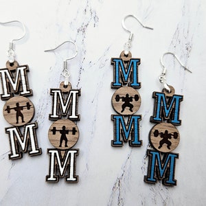 Fichier de boucles d'oreilles pendantes maman musculation, fichier de boucles d'oreilles équipe sportive, fichier laser numérique, svg, fichier de coupe Glowforge, partition ou gravure