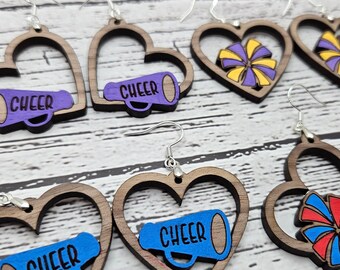 Heart Cheerleader Earrings, Megaphone Pom Pom Laser Cut File (Digital Download)