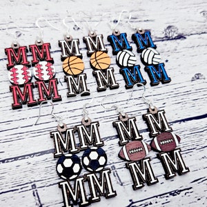 Fichier de boucles d'oreilles pendantes ballon de sport pour maman, fichier de boucles d'oreilles d'équipe sportive, 5 sports inclus, fichier laser numérique, svg, fichier de coupe Glowforge