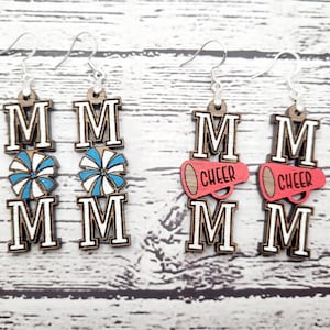 Mom Cheer Megaphone Pom Pom Earrings Laser Cut File (Digital Download SVG)