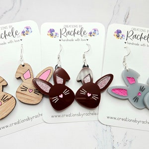 File di orecchini a forma di coniglietto, file laser digitale, svg, file di taglio Glowforge, acrilico a strati, coniglietto di cioccolato, coniglietti con orecchie flosce