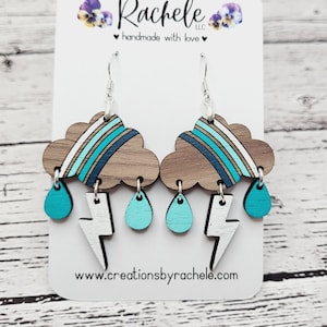 Archivo de aretes de nube de arcoíris, archivo láser digital instantáneo, svg, archivo de corte Glowforge, diseño de cortador láser, gotas de lluvia y rayo