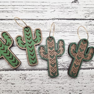 Cactus ingelijst monogram enkele of dubbele bengeloorbellen bestand digitaal laserbestand, svg, Glowforge gesneden bestand
