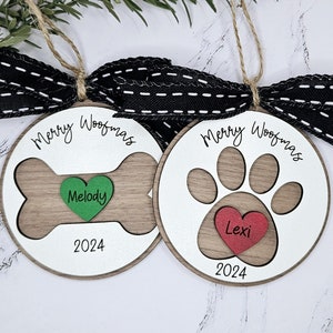 Customizable Dog Bone Paw Christmas Ornament SVG, Laser Cut File, Stocking Tag (Digital Download)