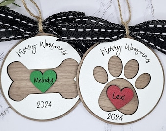 Customizable Dog Bone Paw Christmas Ornament SVG, Laser Cut File, Stocking Tag (Digital Download)