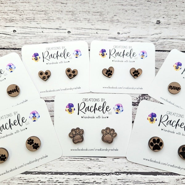 Paw Print stud Earrings, digital laser file, svg, Glowforge cut file, Engraved Paw design, Earrings for Pet lovers, Laser cutter design