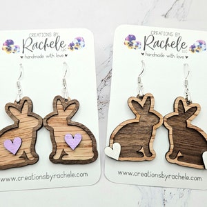Bunny Rabbit Heart Framed Earrings File, Dangle digital laser file, svg, Glowforge cut file, Easter, 2 styles included, single or layered