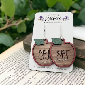 Apple Framed Earrings, Double Layer Dangle Earrings, Add your monogram, Instant download, digital laser svg file, Glowforge cut file, Teach