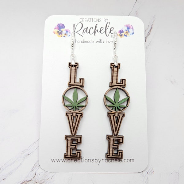 LOVE Weed Dangle Earrings File digital laser file, svg, Glowforge cut file, 420 love earrings, plant earrings file, wood engraved, plant