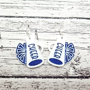 Cheer Megaphone with Pom pom  Dangle Earring, digital laser file, svg, Glowforge cut file, Sports School Team,  Cheerleader mom, Cheer squad