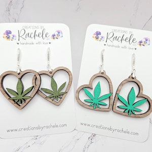 Arquivo de brincos pendurados de erva daninha coração, arquivo digital a laser, 420 brincos de amor, svg, arquivo de corte Glowforge, grama, planta