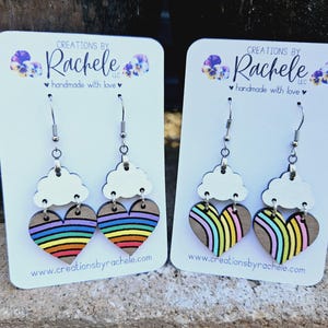 Rainbow Heart Cloud Earrings, Laser Cut File, SVG (Digital Download)