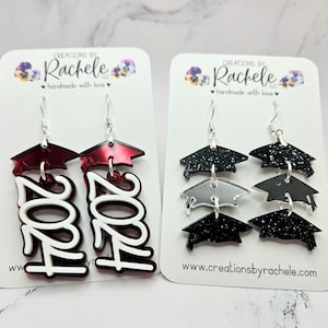 Class of 2024 Graduation Cap Dangle Earrings File, digital laser file, svg, Glowforge cut file graduation day earrings, Grad Cap Hat SVG