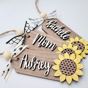 Sunflower Custom Name Christmas ornament, stocking tag, Sunflower car dangle, digital laser file, svg, Glowforge