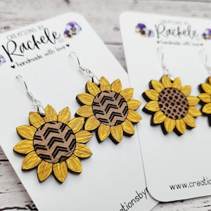 Sunflower Earrings File digital laser file, svg, Glowforge cut file, Engraved sunflower design, Earrings for Summer, Laser cutter design