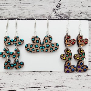 Archivo de pendientes de corazones de leopardo, 3 opciones de tamaño, archivo láser digital, svg, archivo de corte Glowforge, archivo de corte láser