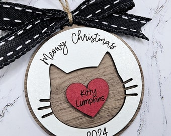 Customizable Cat Christmas Ornament SVG, Laser Cut File (Digital Download)