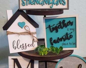 Family Tiered Tray Decor SVG Laser Cut File Bundle (Digital Download)