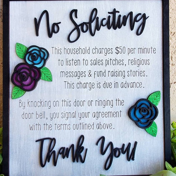 No Soliciting Sign SVG, Front Door Welcome Floral Laser Cut File (Digital Download)