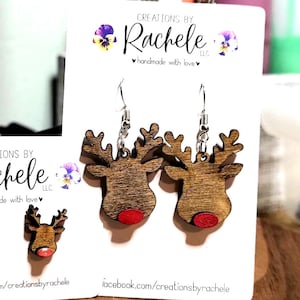 Reindeer Earrings Laser Cut File, Rudolph SVG Glowforge Dangle Studs (Digital Download)