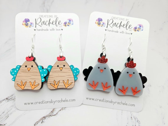 Chicken Earrings SVG, Laser Cut File, Hen Chicks Design (Digital Download)