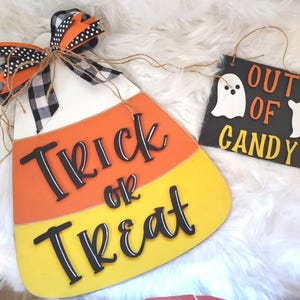 Trick or Treat Door Hanger, Reversible Candy Sign, Halloween Laser File (SVG)