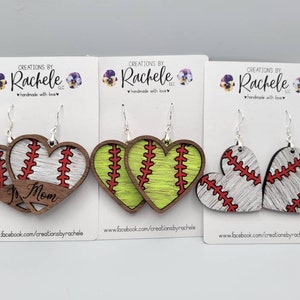 Coeur baseball encadré boucles d'oreilles monogrammées simples ou doubles fichier fichier laser numérique, svg, fichier de coupe Glowforge