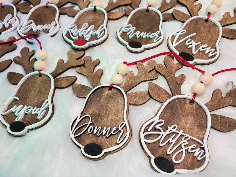 Santa's Reindeer Custom Name Christmas Ornament Stocking Etsy
