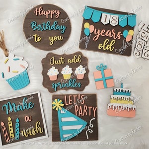 Happy Birthday, 8 PIECES, interchangeable, digital laser file, svg mini kit, tiered tray