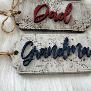 Unique Hand-drawn Snowflakes Custom Name Christmas stocking tag ornament, digital laser file, svg, Glowforge
