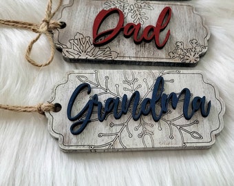 Unieke handgetekende sneeuwvlokken aangepaste naam kerstsok tag ornament, digitaal laserbestand, svg, Glowforge