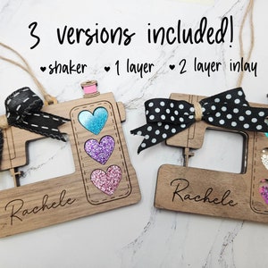 Naaimachine Glitter Shaker Kerstornament, 2 laags inlay en enkele opties, koustag, 2023, digitaal laserbestand, svg, Glowforge