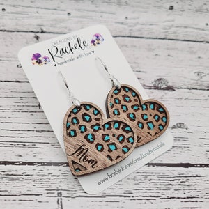 Orecchini pendenti singoli o doppi con monogramma e cornice a forma di leopardo a forma di cuore, file digitale laser, svg, file di taglio Glowforge