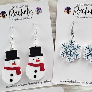 Snowman and Snowflakes Dangle and Stud Earrings File, digital laser file, svg, Glowforge cut file, winter snow, layered acrylic earrings