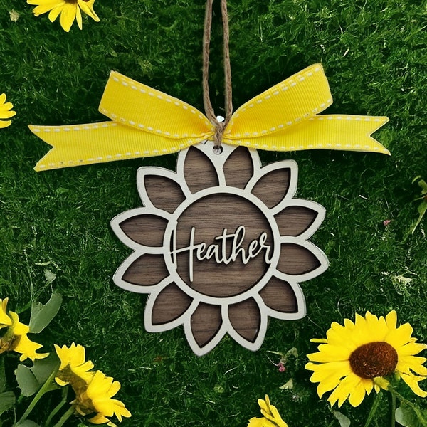 Sunflower Car Charm Christmas ornament, stocking tag, 2023, laser file, svg, Glowforge, Sunflower Suncatcher, Car Dangle