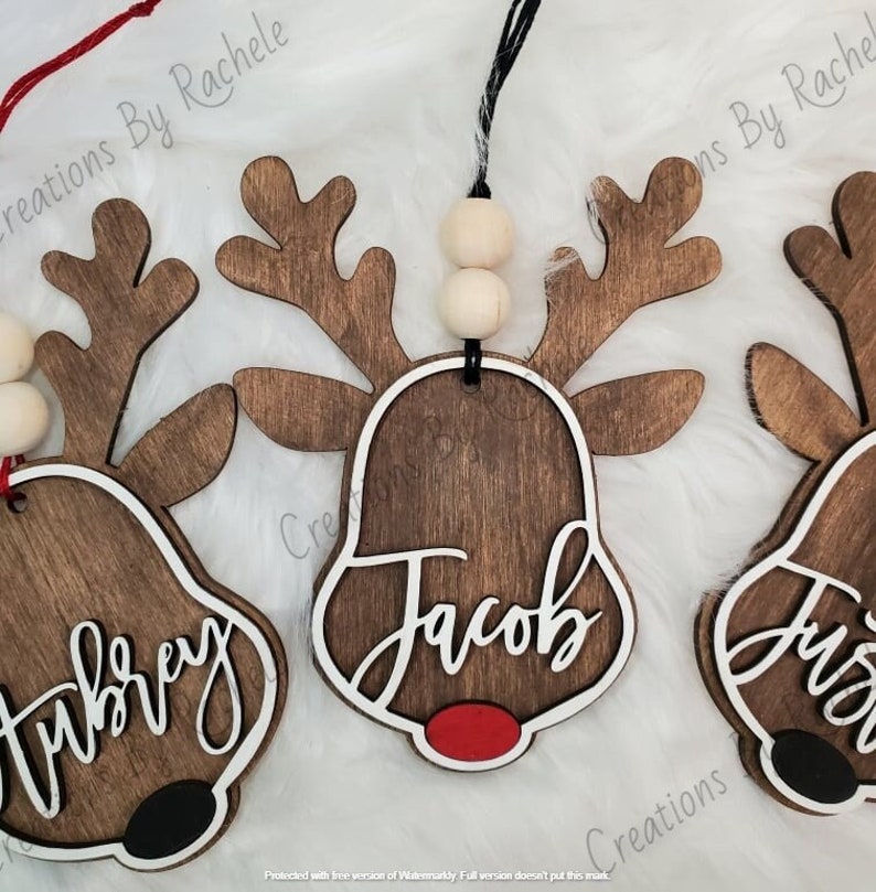 Santa's Reindeer custom Name Christmas ornament, laser file, svg, Glowforge 