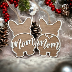 Corgie Dog Christmas Ornament, Custom Name Ornament SVG, stocking tag, 2023, laser file, svg, Glowforge, Laser cutting file, Customizable