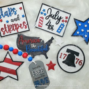 4th of July, 7 PIECES, digital laser file, svg mini kit, tiered tray