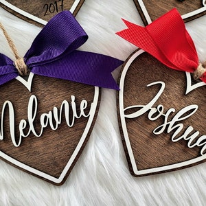 Enfeite de Natal com nome personalizado de coração, etiqueta de meia, 2022, arquivo digital a laser, svg, Glowforge